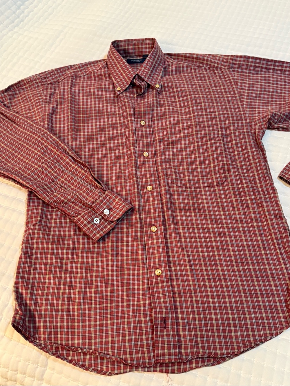 Burberry Men’s Red Plaid Button-Down Shirt